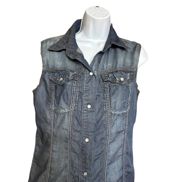 Carreli Jeans Lightweight Denim Sleeveless Snap Front Cotton Dress Size 8 - Picture 2 of 5